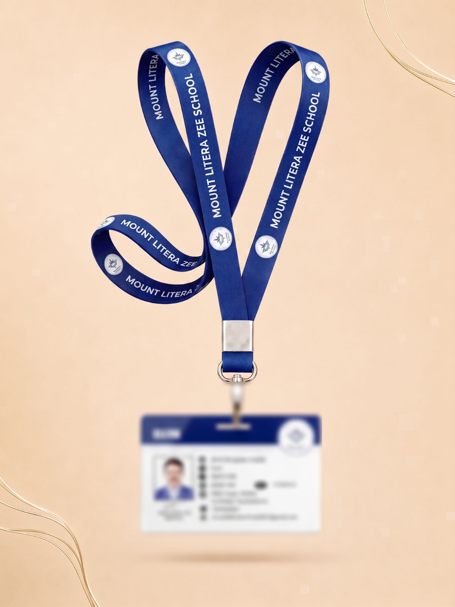 Anonymized landscape ID card attached to a printed lanyard